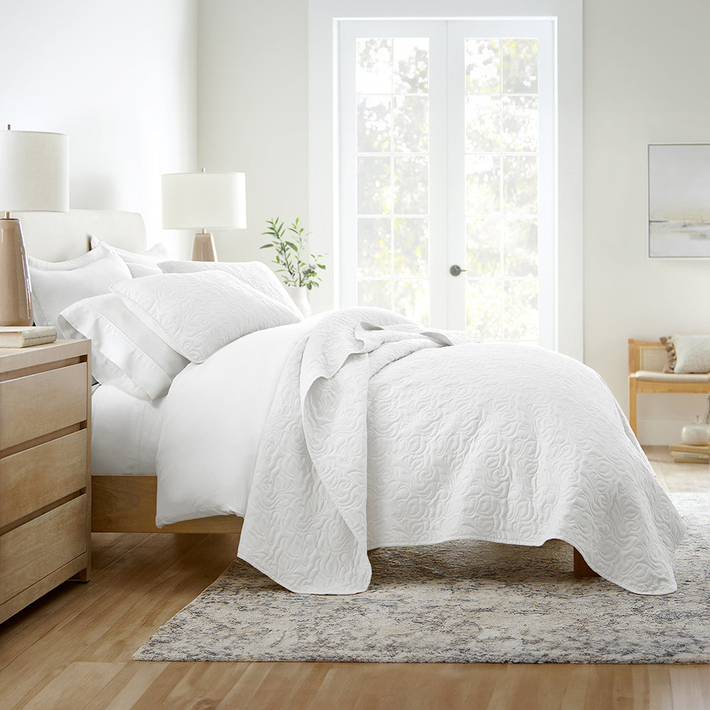 3-Piece Floral Stitch Quilted Coverlet Set - Sale