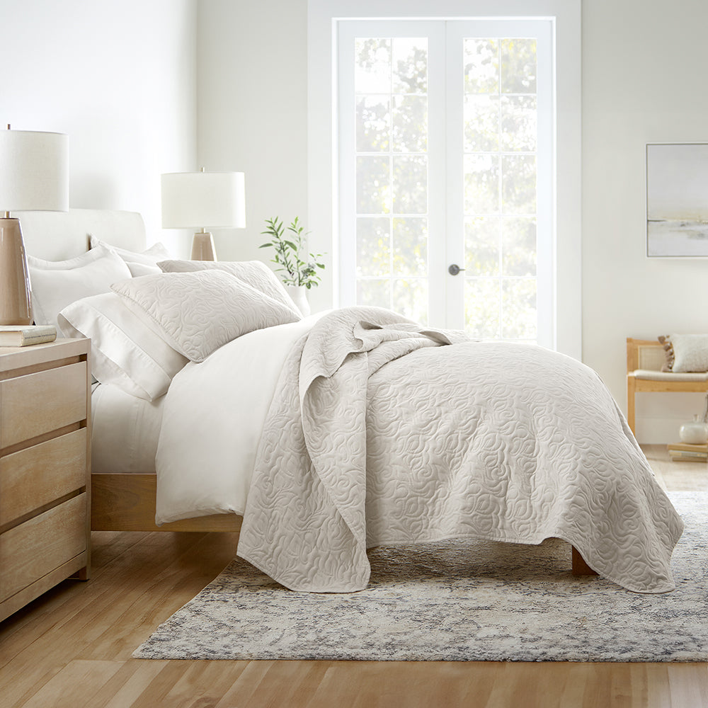 3-Piece Floral Stitch Quilted Coverlet Set - Sale