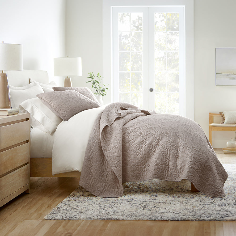 3-Piece Floral Stitch Quilted Coverlet Set - Sale