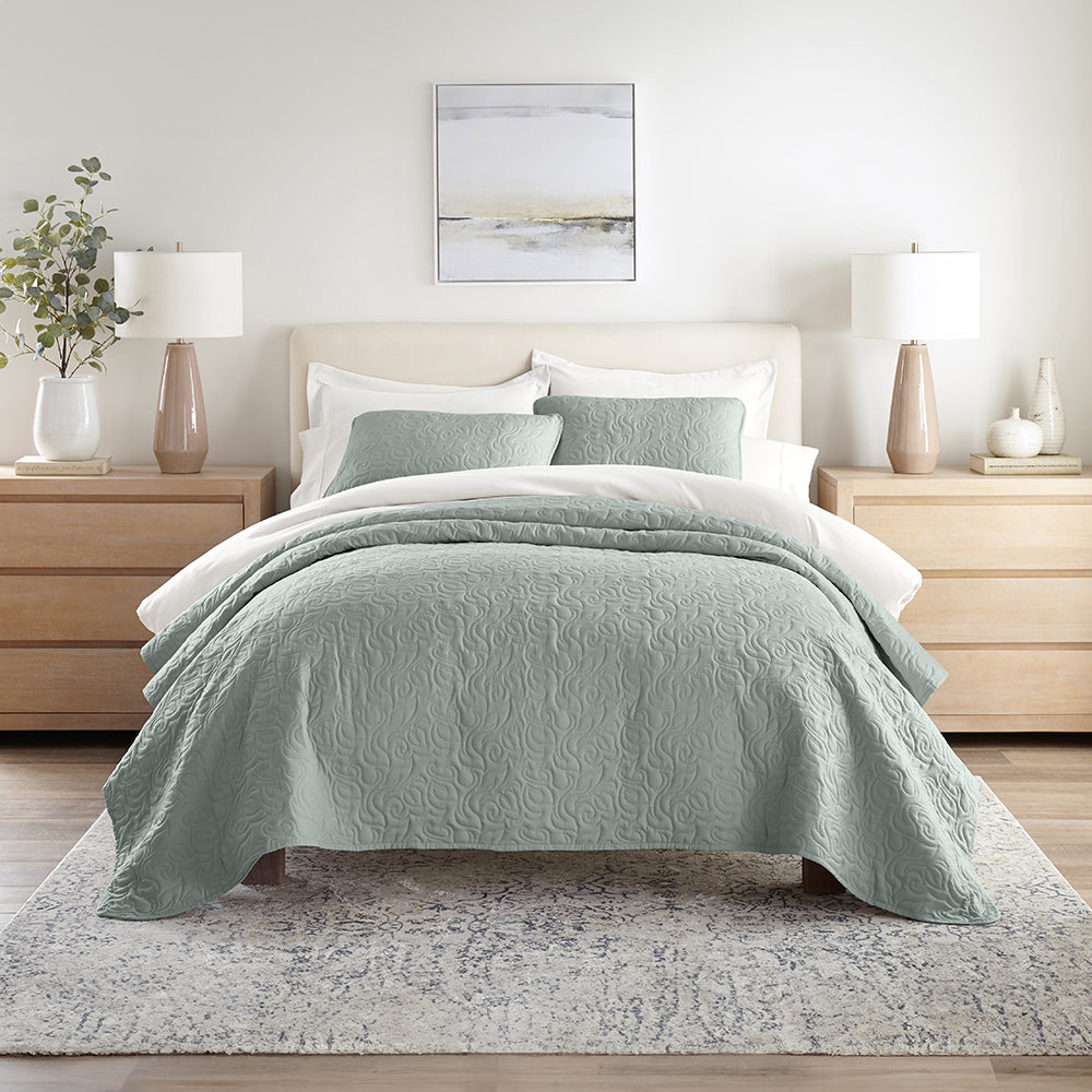 3-Piece Floral Stitch Quilted Coverlet Set - Sale