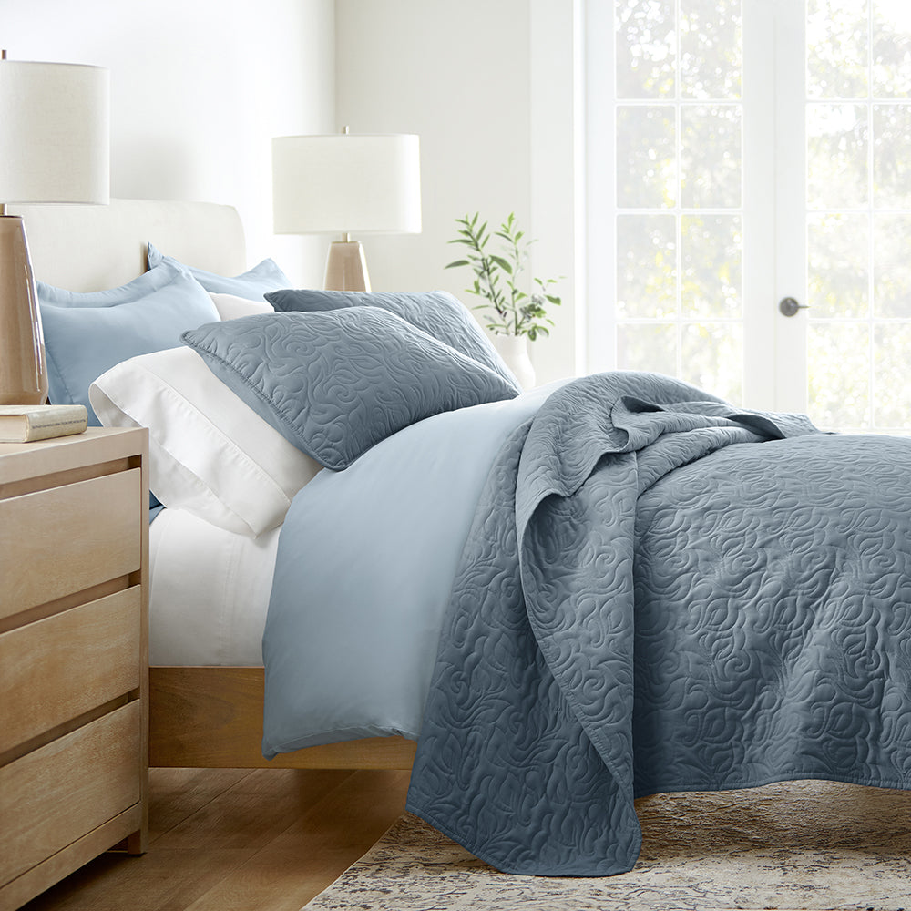 3-Piece Floral Stitch Quilted Coverlet Set - Sale
