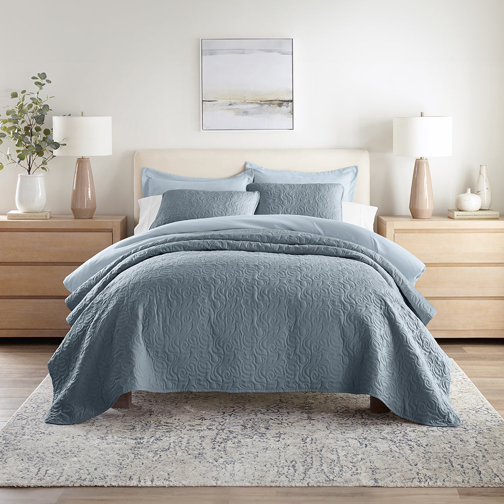 3-Piece Floral Stitch Quilted Coverlet Set - Sale