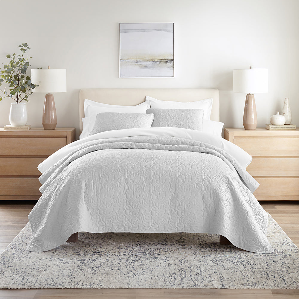 3-Piece Floral Stitch Quilted Coverlet Set - Sale