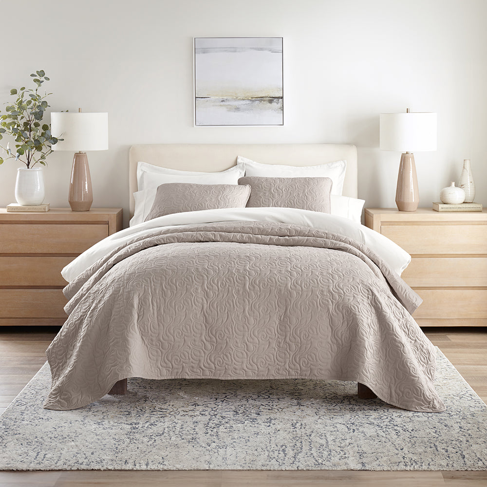 3-Piece Floral Stitch Quilted Coverlet Set - Sale