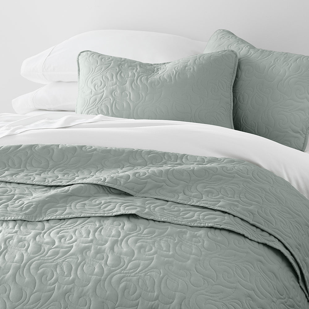 3-Piece Floral Stitch Quilted Coverlet Set - Sale