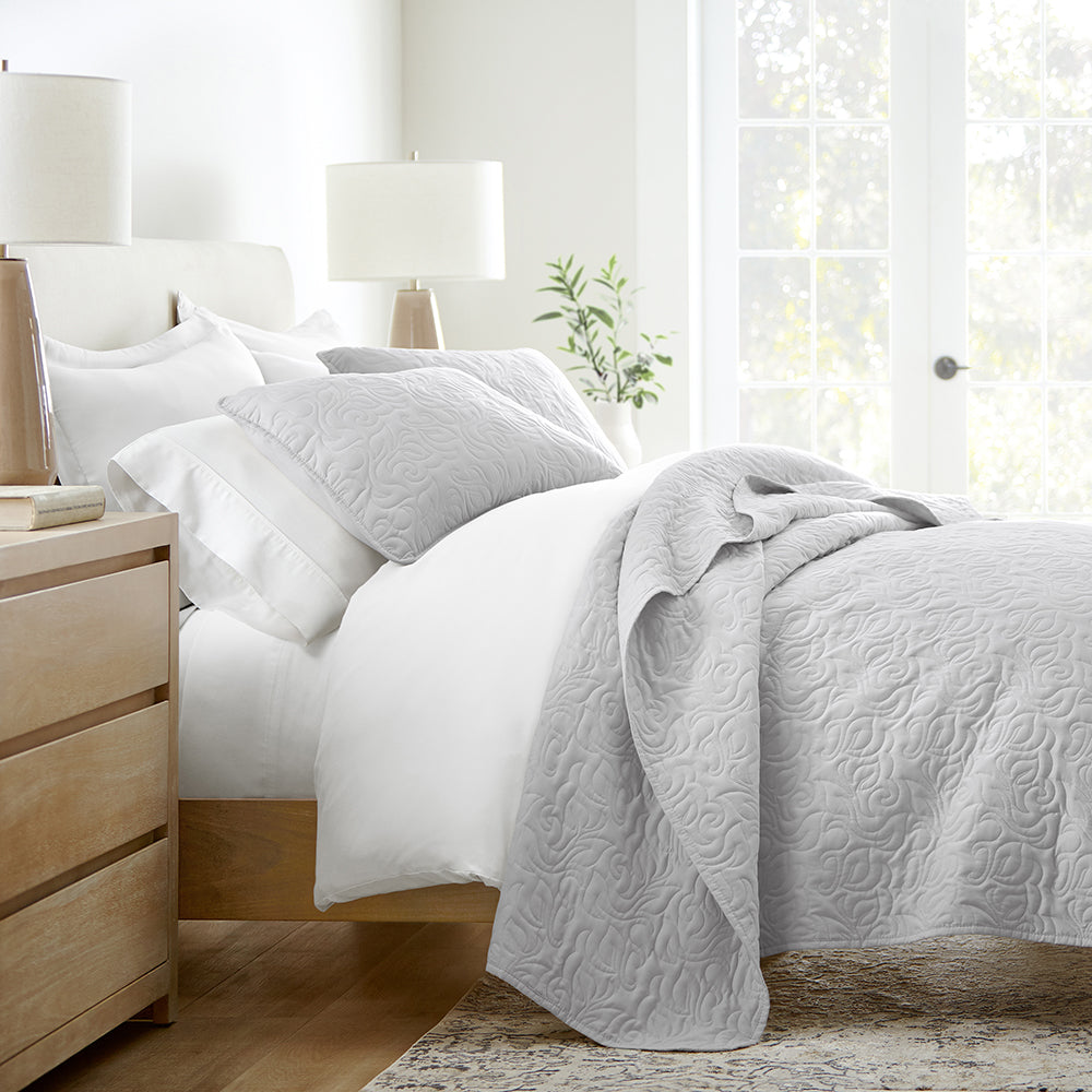 3-Piece Floral Stitch Quilted Coverlet Set - Sale