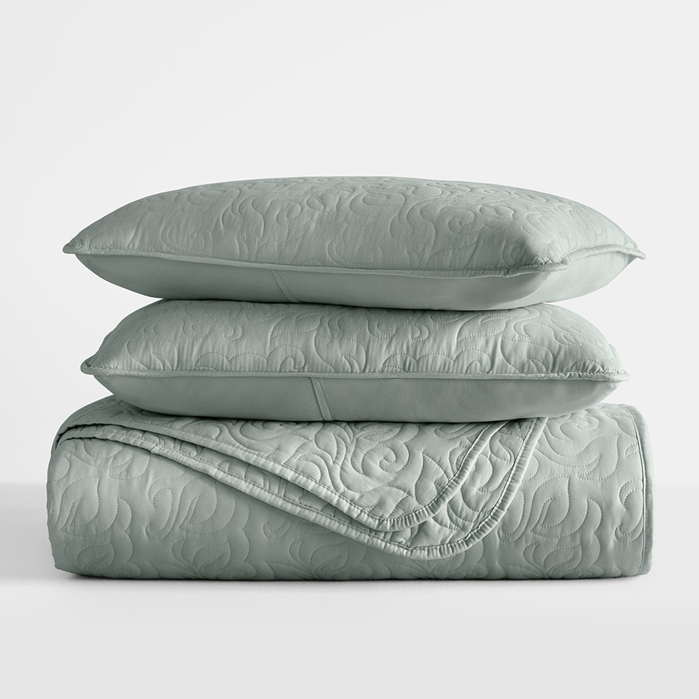 3-Piece Floral Stitch Quilted Coverlet Set - Sale