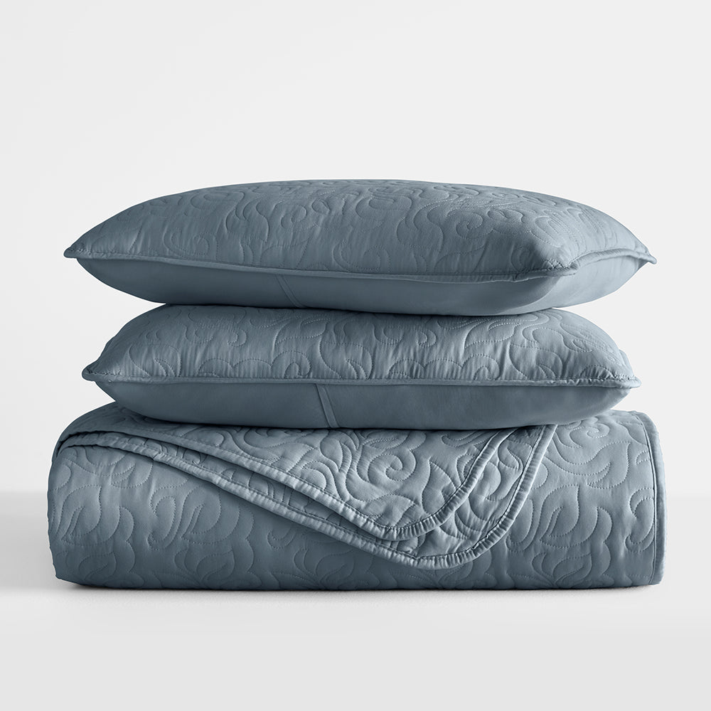 3-Piece Floral Stitch Quilted Coverlet Set - Sale