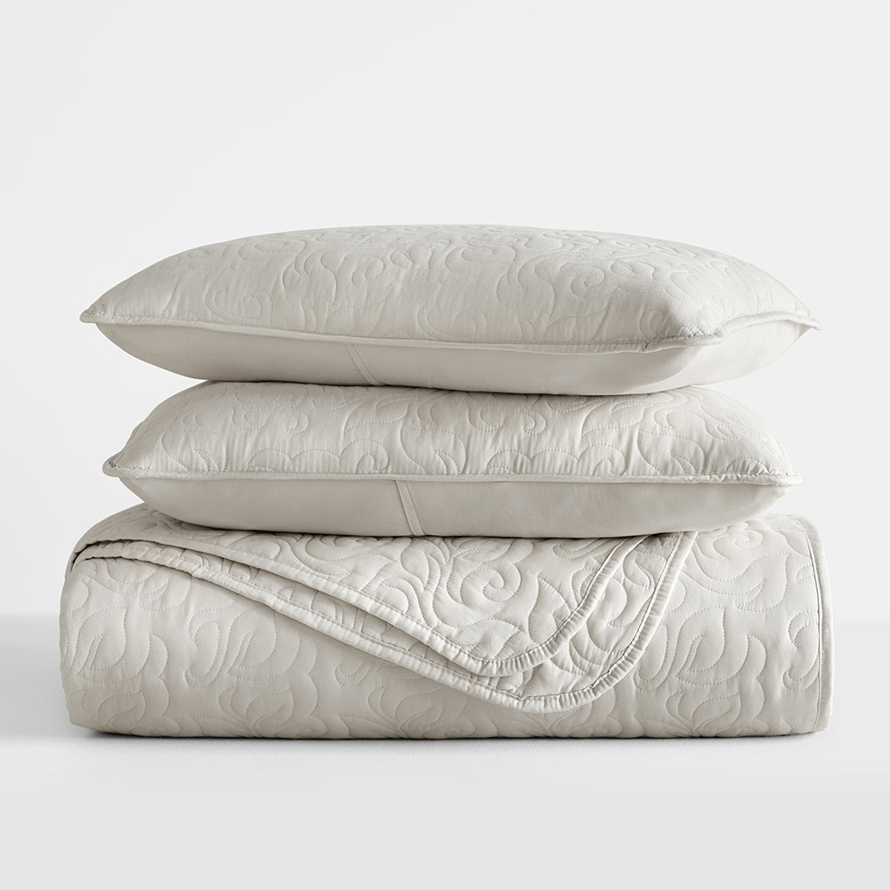 3-Piece Floral Stitch Quilted Coverlet Set - Sale