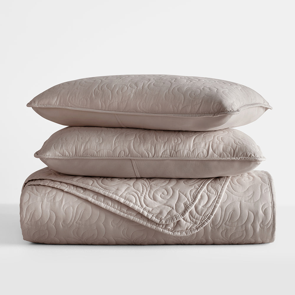 3-Piece Floral Stitch Quilted Coverlet Set - Sale