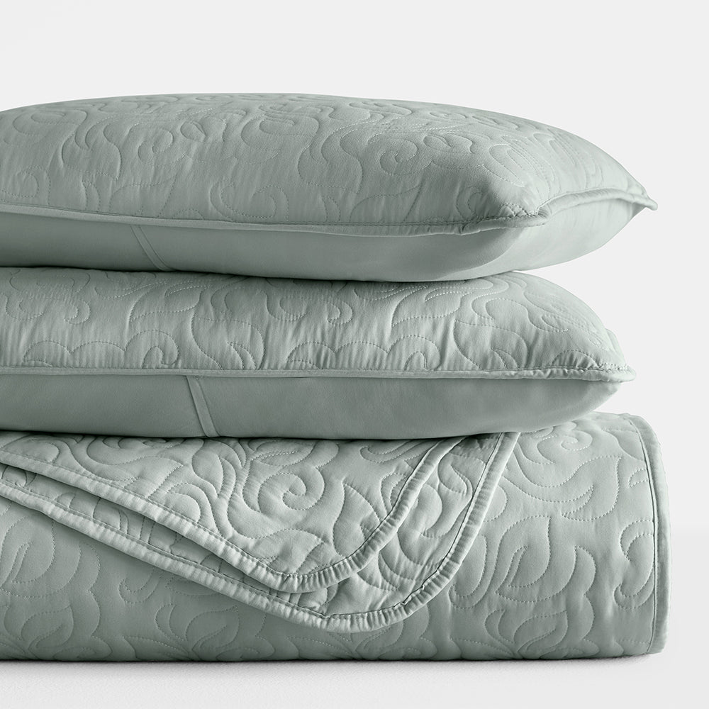 3-Piece Floral Stitch Quilted Coverlet Set - Sale