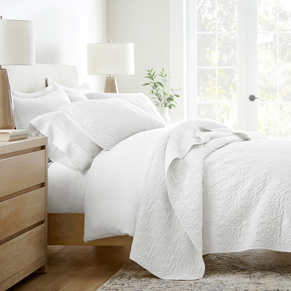 3-Piece Floral Stitch Quilted Coverlet Set - Sale