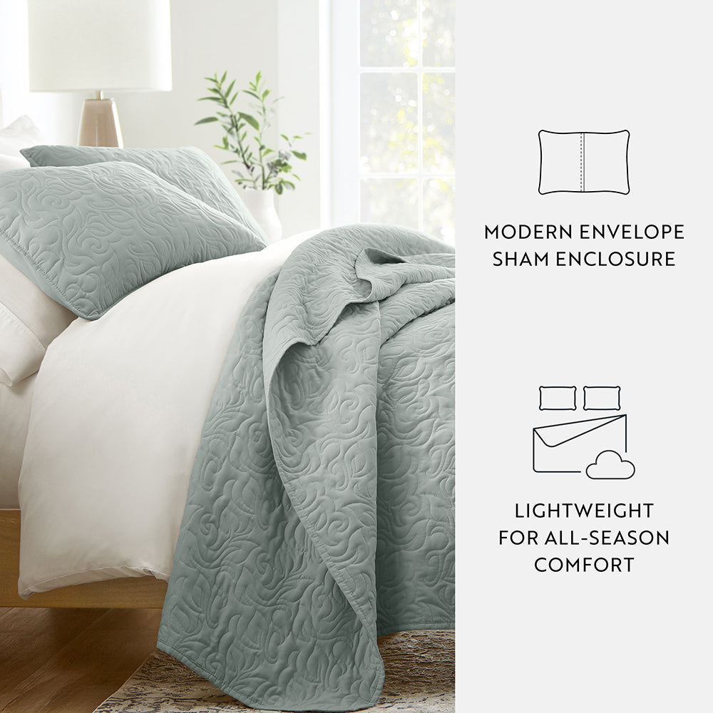 3-Piece Floral Stitch Quilted Coverlet Set - Sale