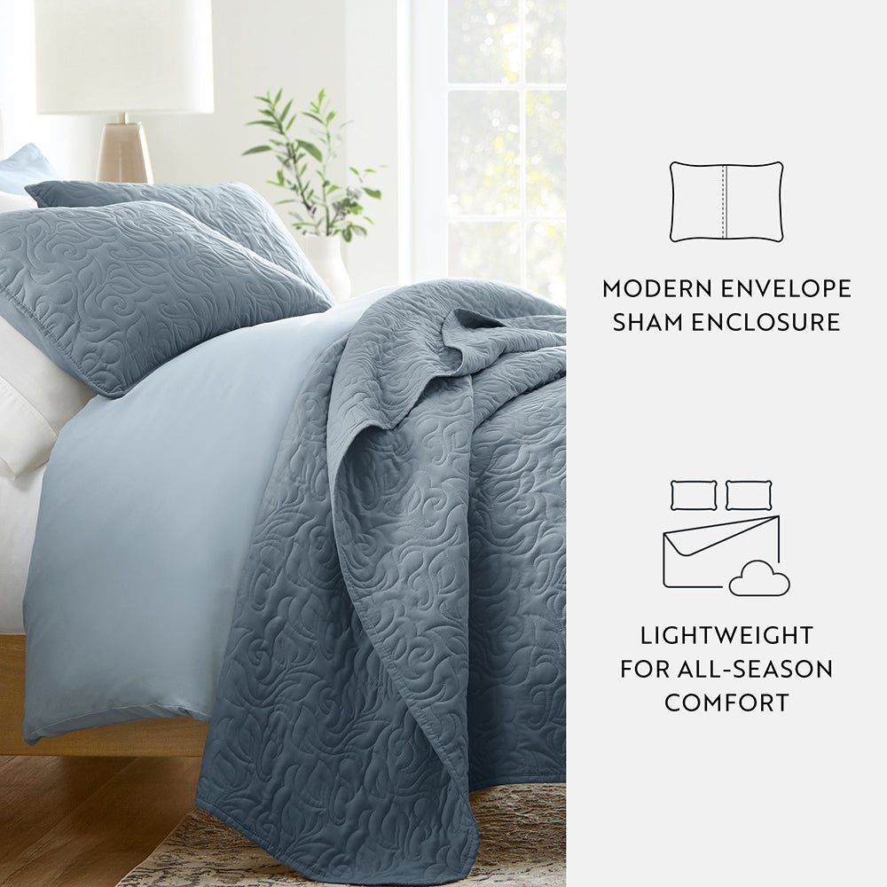 3-Piece Floral Stitch Quilted Coverlet Set - Sale