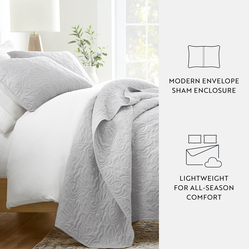 3-Piece Floral Stitch Quilted Coverlet Set - Sale