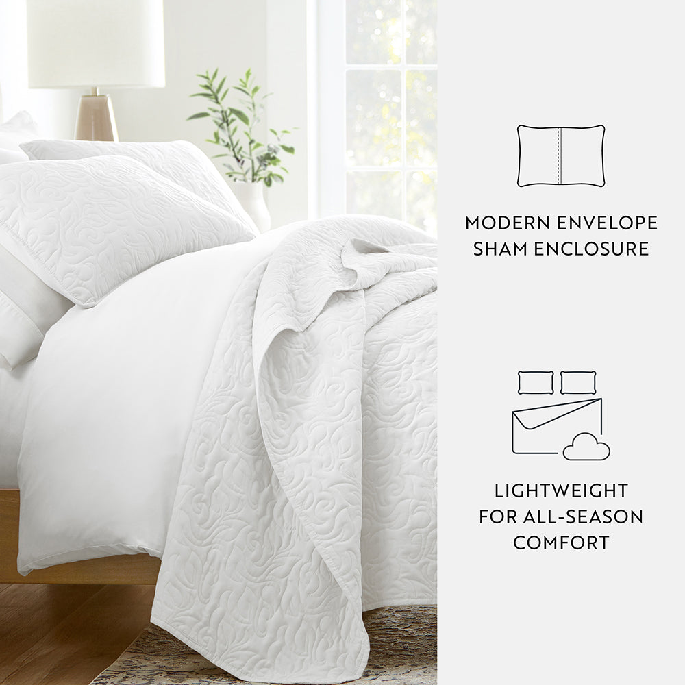 3-Piece Floral Stitch Quilted Coverlet Set - Sale
