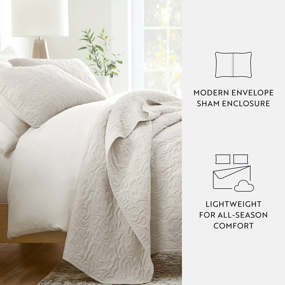 3-Piece Floral Stitch Quilted Coverlet Set - Sale
