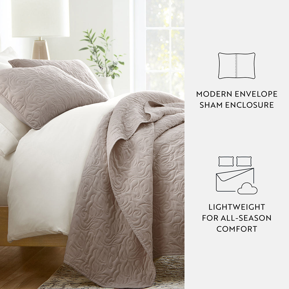 3-Piece Floral Stitch Quilted Coverlet Set - Sale