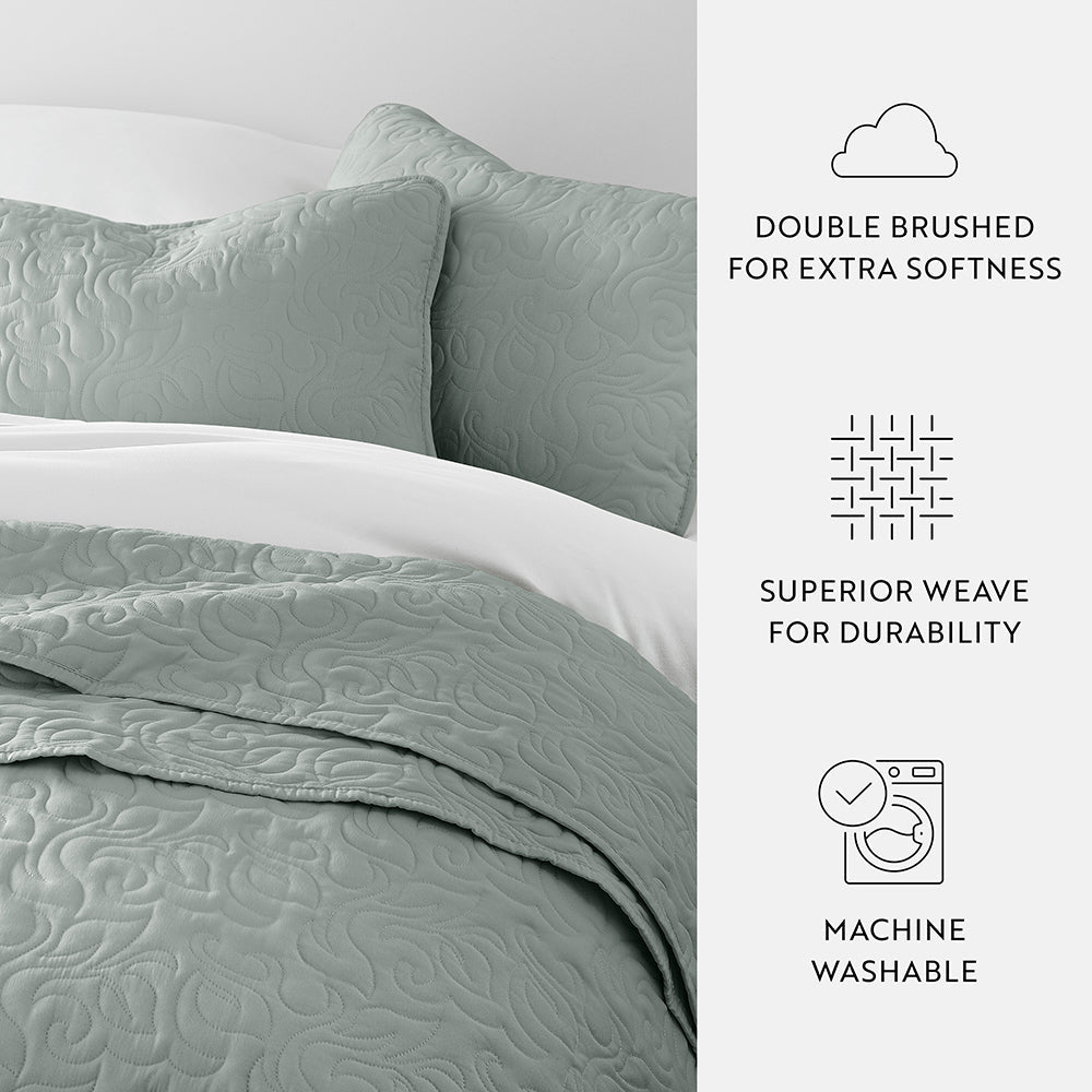 3-Piece Floral Stitch Quilted Coverlet Set - Sale