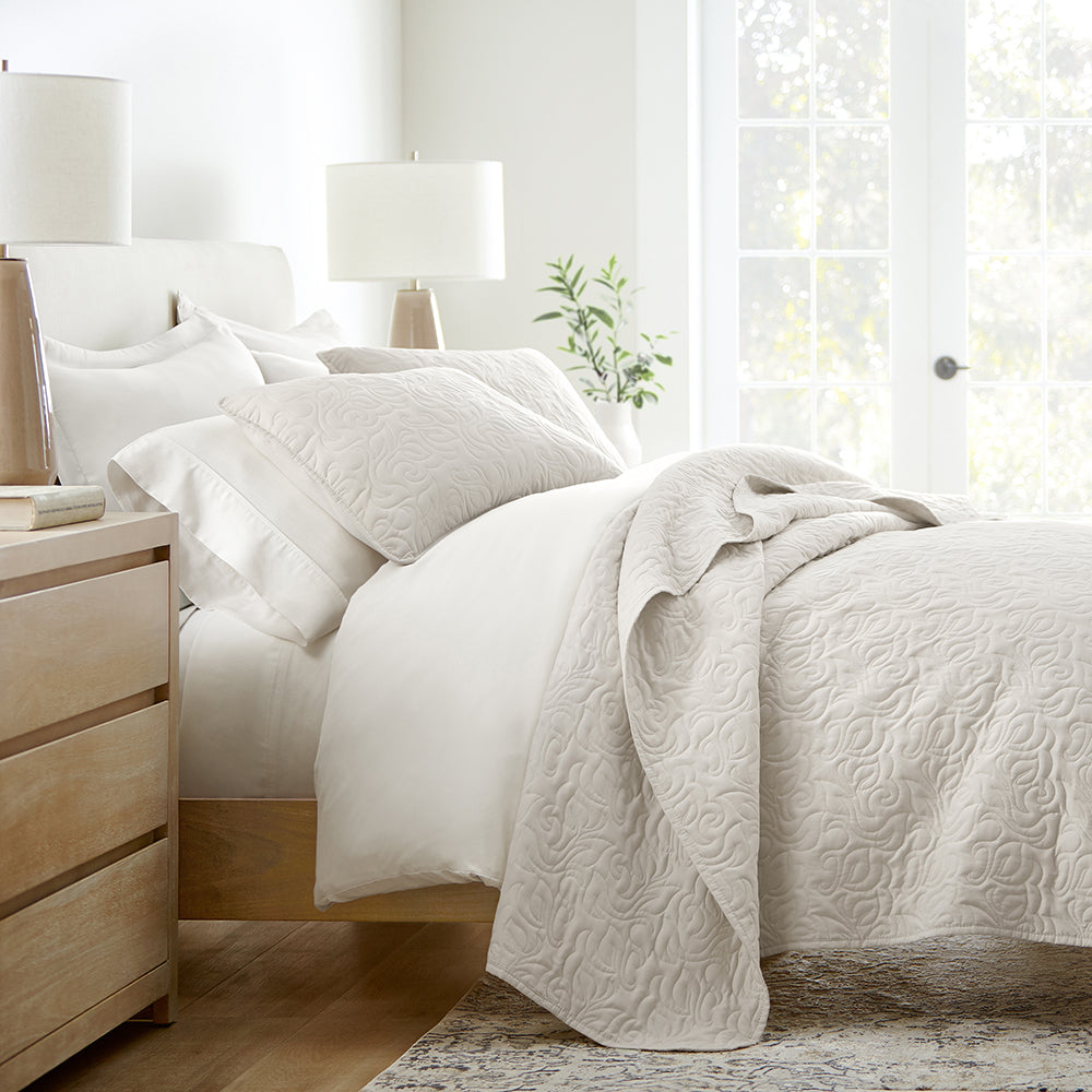 3-Piece Floral Stitch Quilted Coverlet Set - Sale