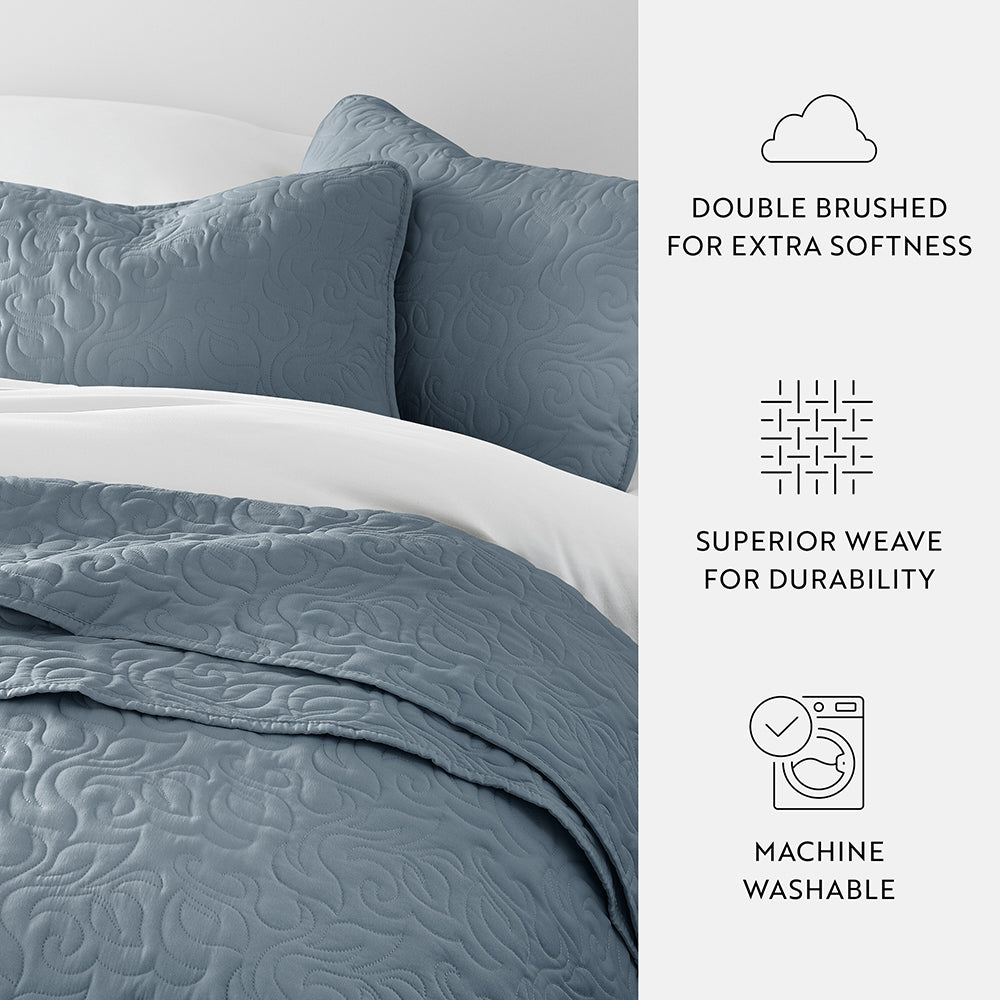 3-Piece Floral Stitch Quilted Coverlet Set - Sale