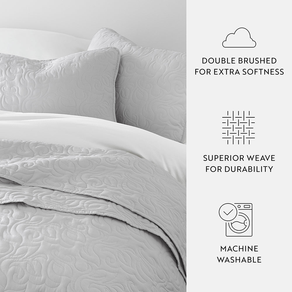 3-Piece Floral Stitch Quilted Coverlet Set - Sale
