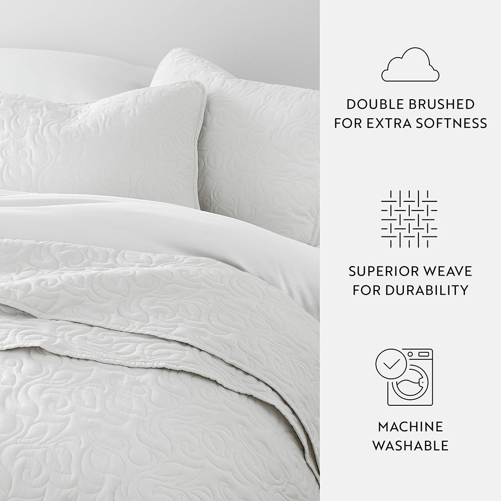 3-Piece Floral Stitch Quilted Coverlet Set - Sale