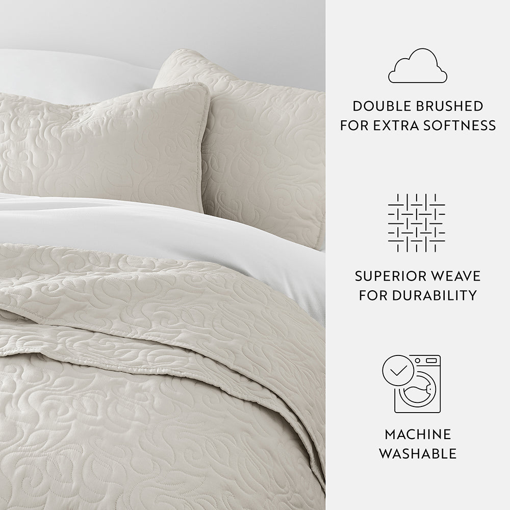 3-Piece Floral Stitch Quilted Coverlet Set - Sale