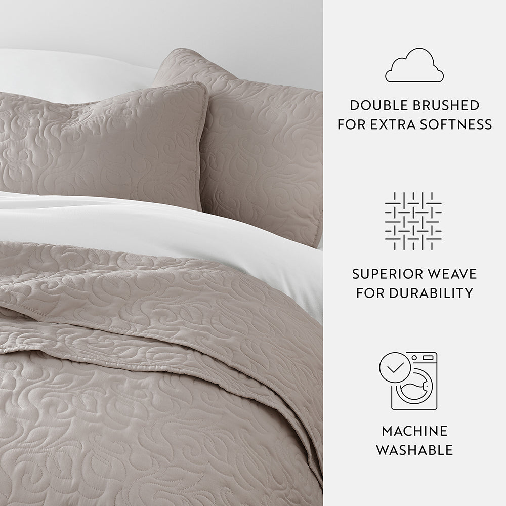 3-Piece Floral Stitch Quilted Coverlet Set - Sale