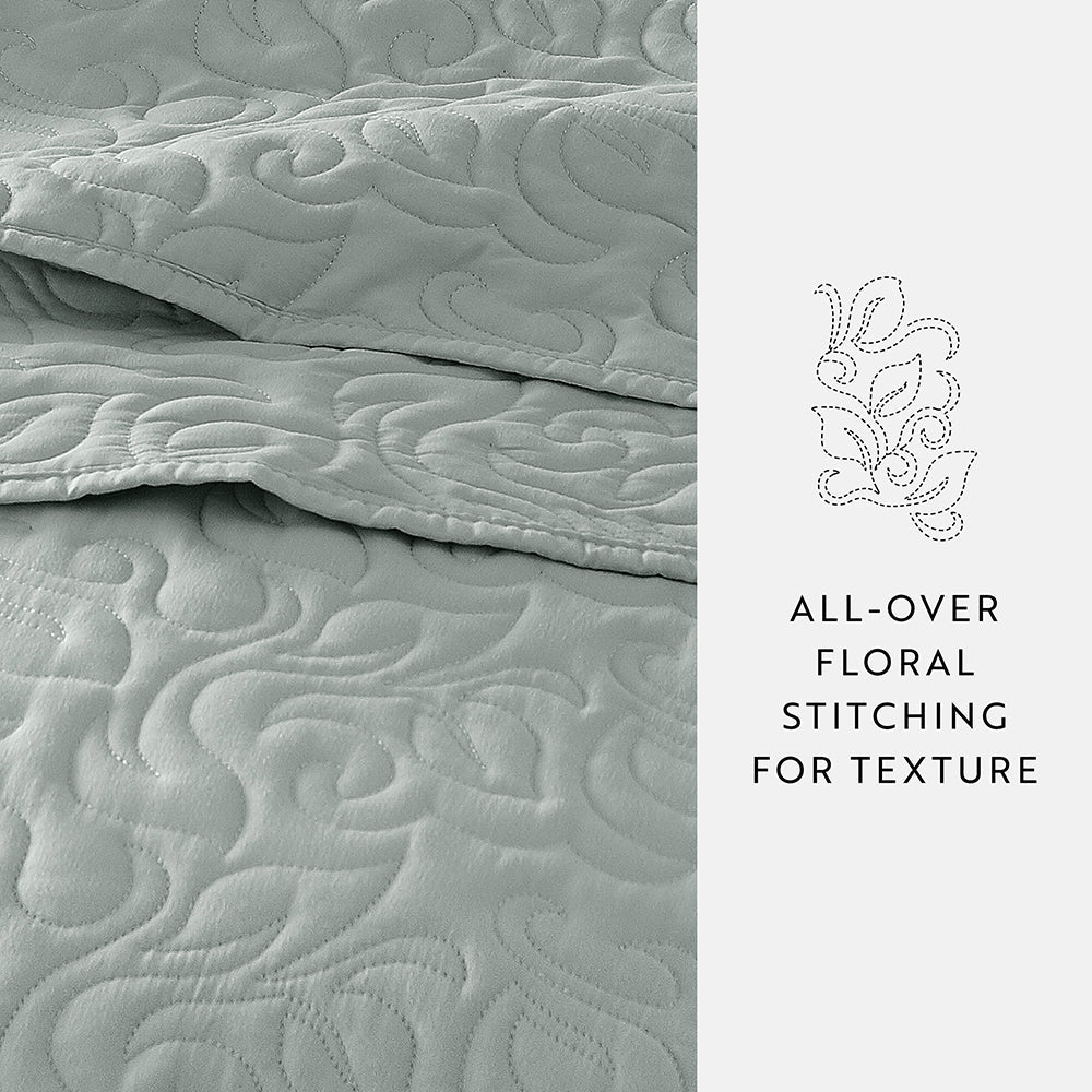 3-Piece Floral Stitch Quilted Coverlet Set - Sale