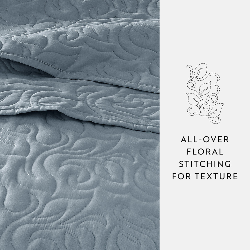 3-Piece Floral Stitch Quilted Coverlet Set - Sale
