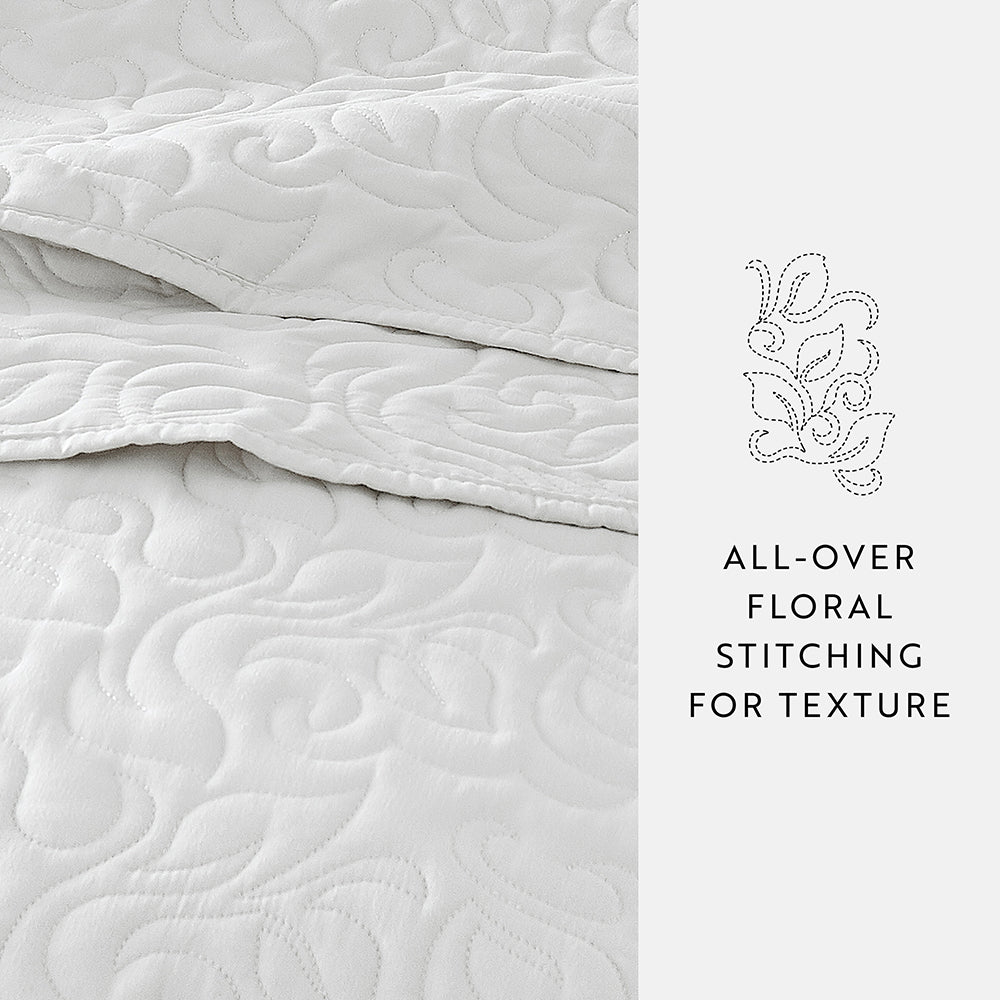 3-Piece Floral Stitch Quilted Coverlet Set - Sale