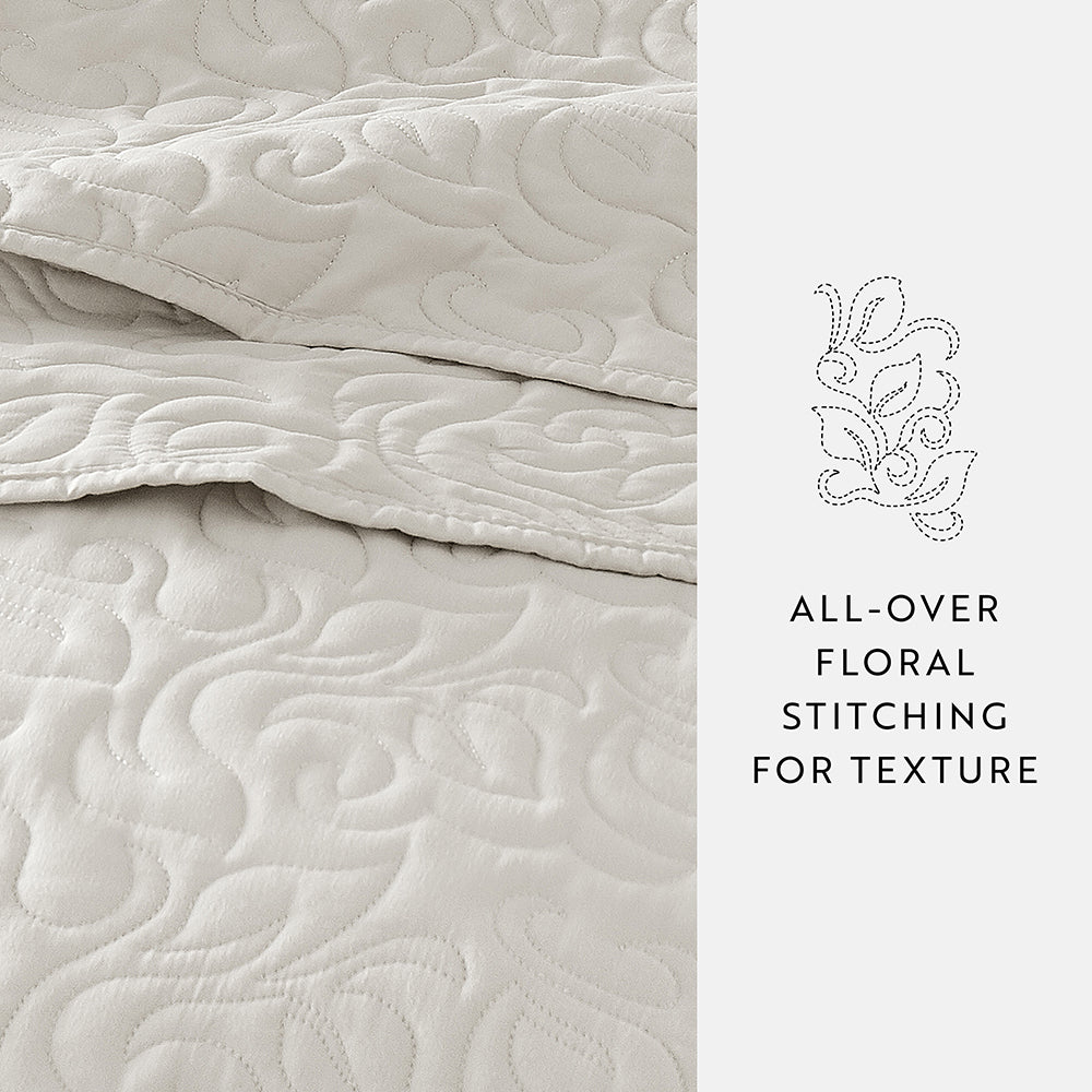 3-Piece Floral Stitch Quilted Coverlet Set - Sale