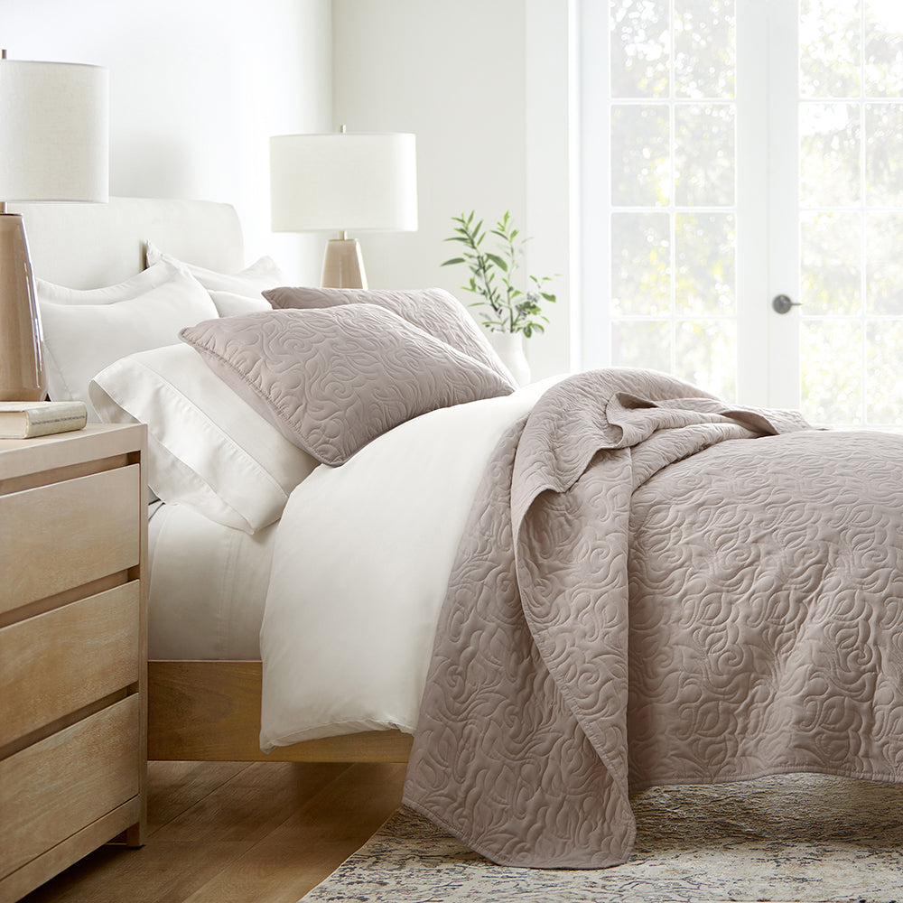 3-Piece Floral Stitch Quilted Coverlet Set - Sale