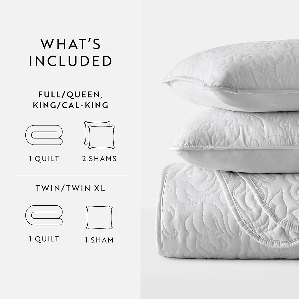 3-Piece Floral Stitch Quilted Coverlet Set - Sale