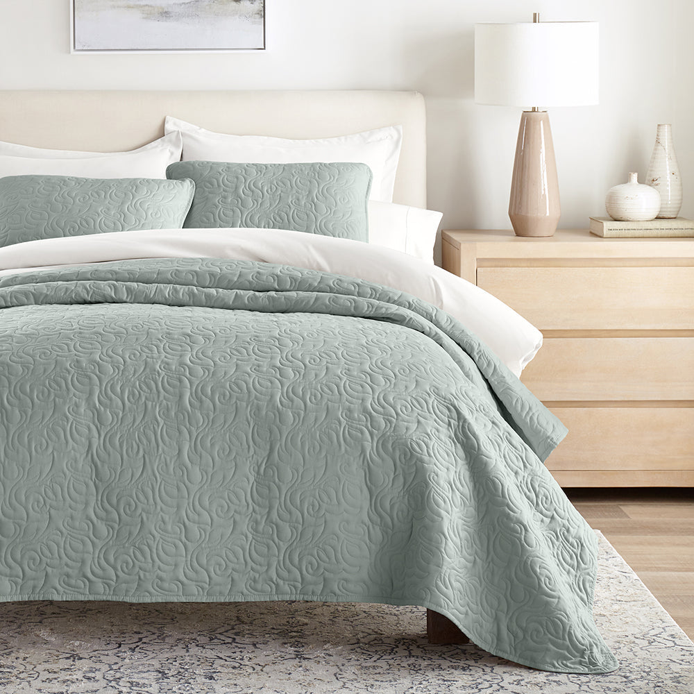 3-Piece Floral Stitch Quilted Coverlet Set - Sale