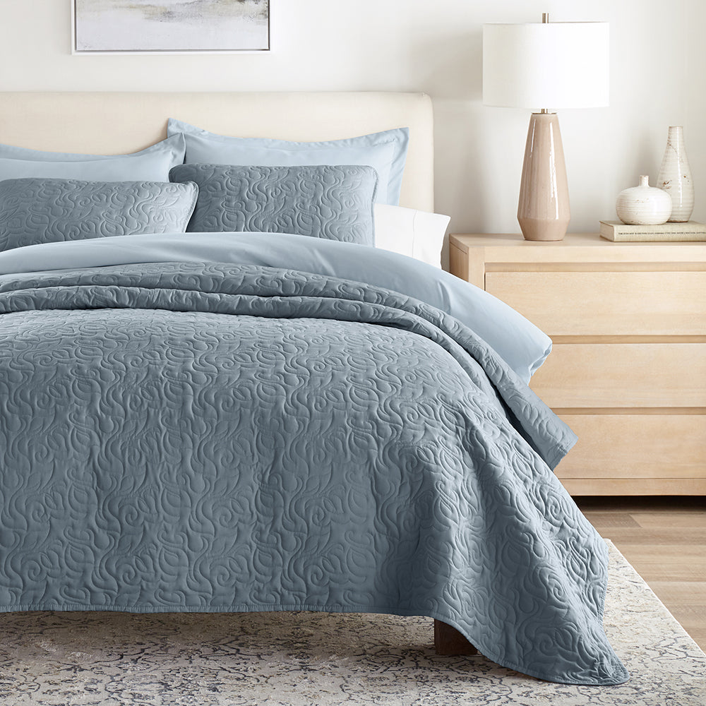 3-Piece Floral Stitch Quilted Coverlet Set - Sale