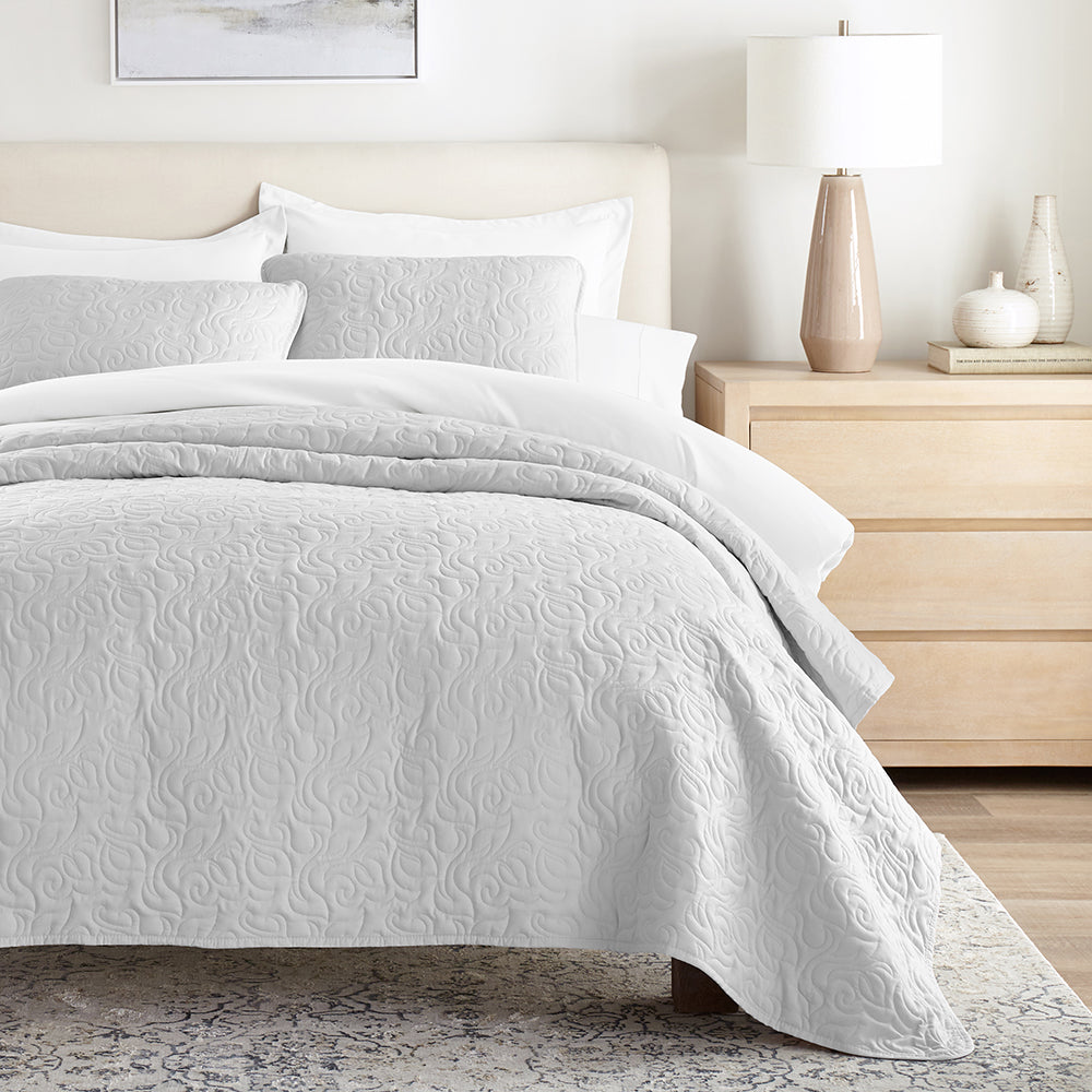 3-Piece Floral Stitch Quilted Coverlet Set - Sale