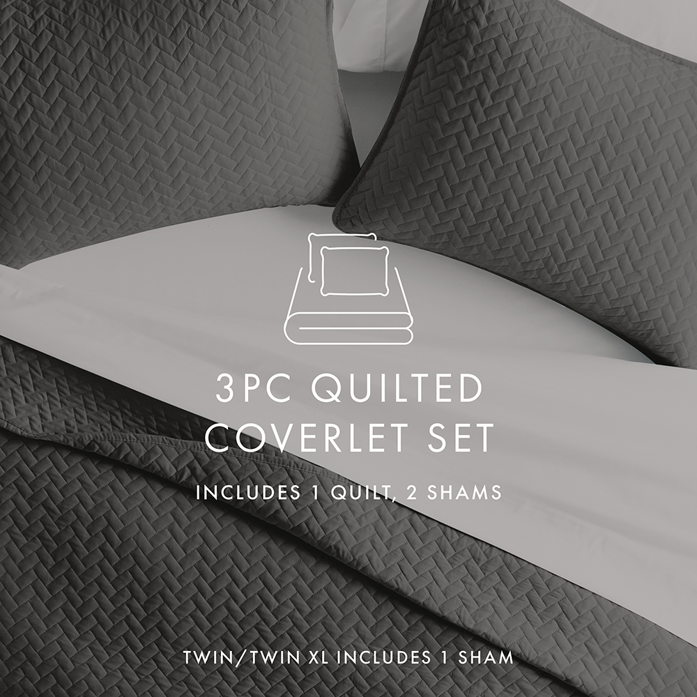 3-Piece Herringbone Quilted Coverlet Set