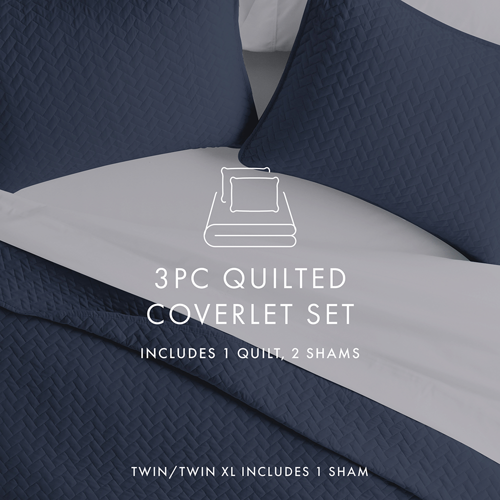 3-Piece Herringbone Quilted Coverlet Set