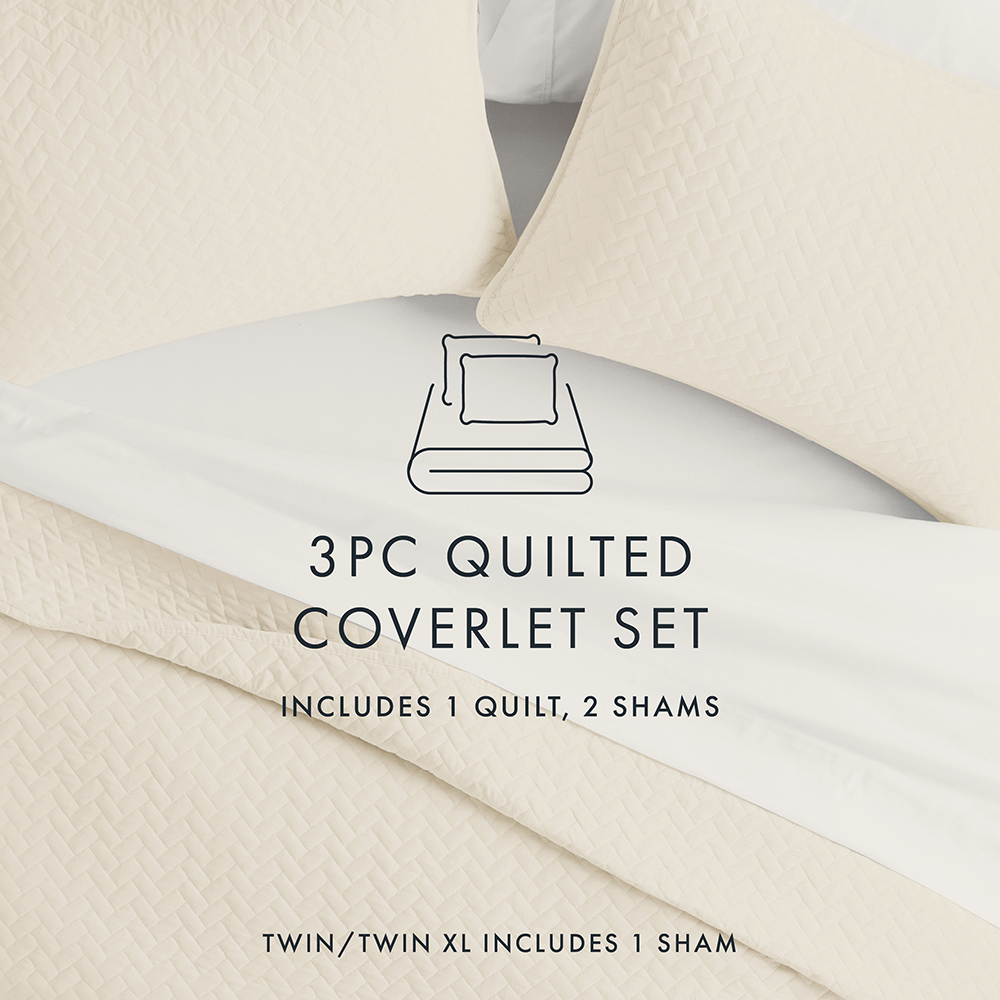 3-Piece Herringbone Quilted Coverlet Set